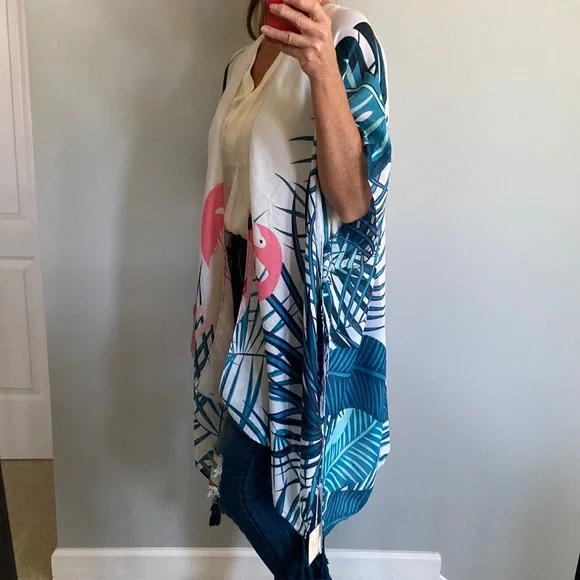Flamingo Print Boho Kimono - Picture 7 of 9